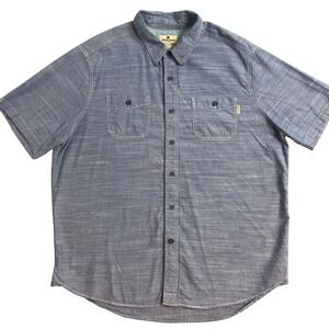 WOOLRICH Mens Blue Chambray Short Sleeve Button Up Shirt XL EST 1830
